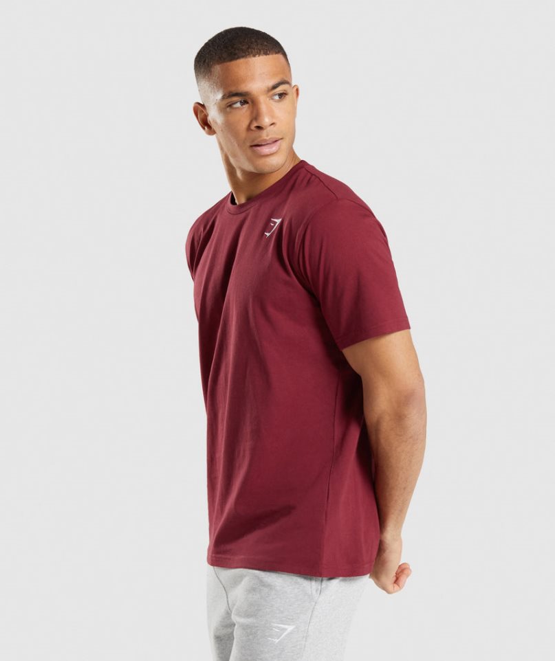 Men's Gymshark Crest T-Shirts Burgundy | NZ 2EVWKT